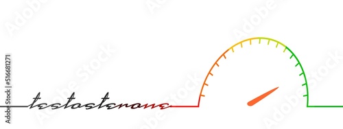 Hormone testosterone level measuring device with arrow and scale. Thin line style