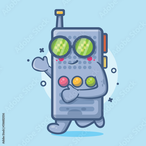 cute walkie talkie character mascot  running isolated cartoon in flat style design