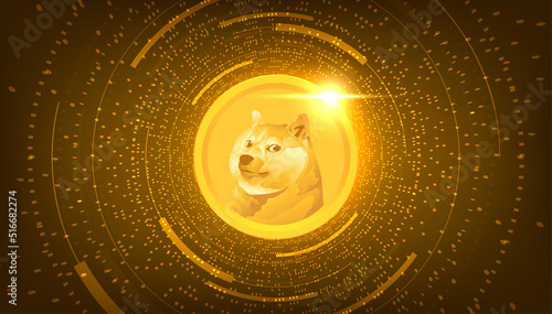 Dogecoin (DOGE) coin cryptocurrency concept banner background.