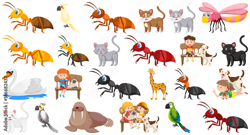 Obraz premium Set of various wild animals in cartoon style