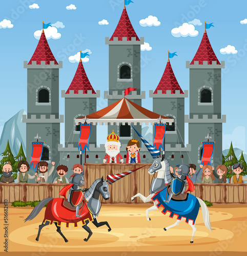 Medieval knight jousting tournament scene