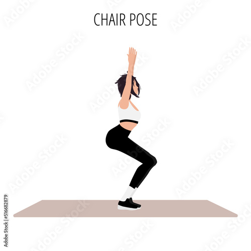 Young woman doing chair pose yoga workout