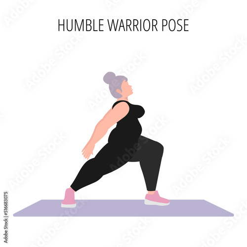 Young woman doing humble warrior pose yoga workout