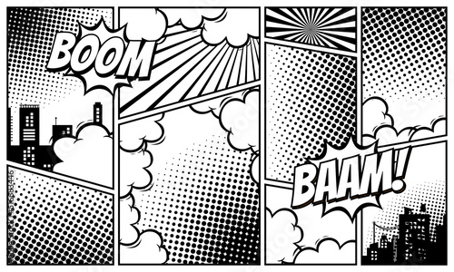 Comic panel black and white color background