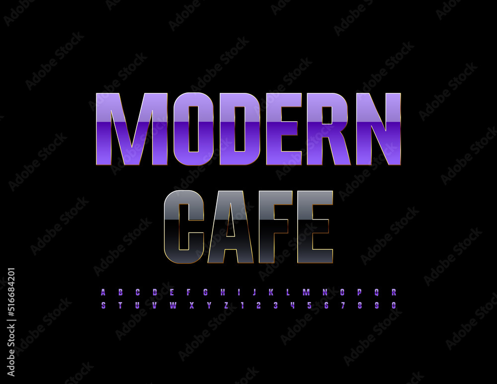 Vector stylish sign Modern Cafe. Elite trendy Font. Artistic Alphabet Letters and Numbers set