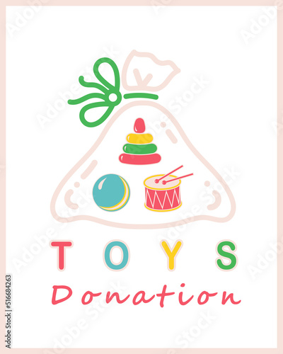 A charitable donation for children. The inscription is toys donation. Vector