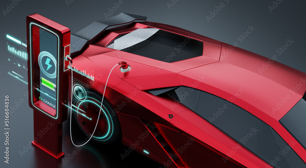 EV Car charging with modern UI control information display charging station EV Car charging with modern UI control information display charging station