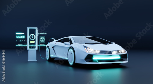 EV Car charging with modern UI control information display charging station © jamesteohart