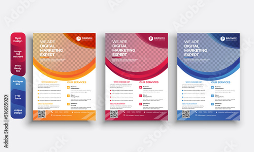Modern corporate flyer. 3 colors are used here. It's suitable for marketing, advertising, branding, promotion of any corporate company