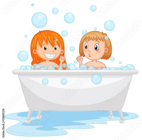 Happy kids playing in bathtub