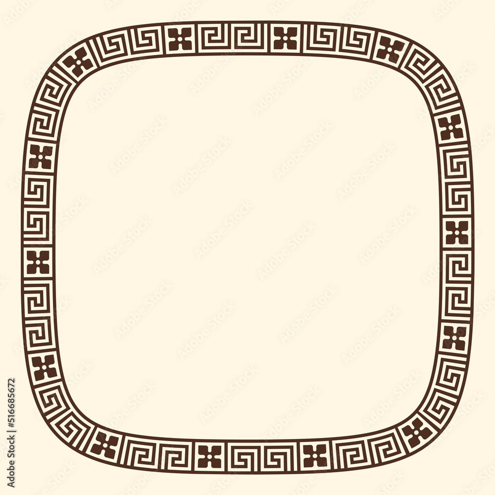 Greek key pattern, rounded square frame. Decorative ancient meander, greece border ornament with repeated geometric motif. Vector EPS10. Greek key pattern, rounded square frame. Decorative ancient meander, greece border ornament with repeated geometric motif. Vector EPS10.