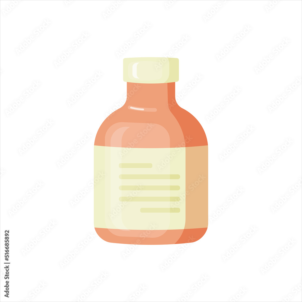 Medical bottle with label. Flat vector illustration.
Medical bottle with label. Flat vector illustration.