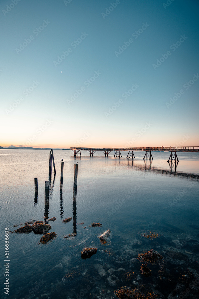pier at sunset located in Sidney, Vancouver Island, British Columbia, Canada near Victoria, Swartz Bay, Tofino