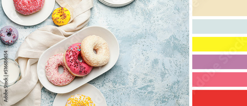 Many sweet donuts on light ...