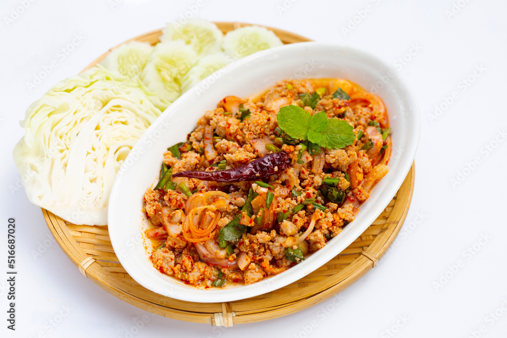 Thai spicy minced pork salad. Thai spicy minced pork salad.