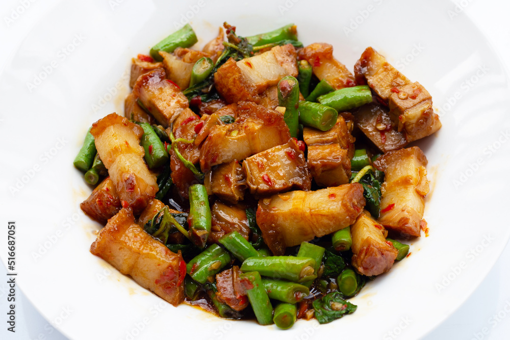 Stir fried crispy pork with holy basil Stir fried crispy pork with holy basil