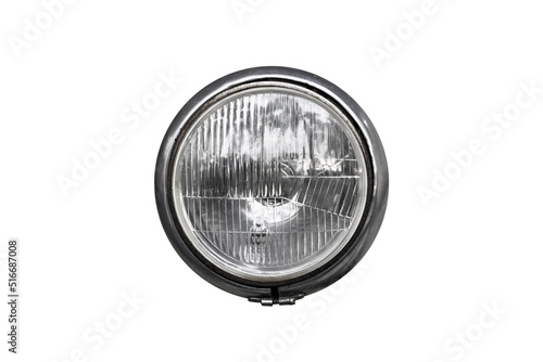 Tablou pe pânză Round vintage headlight, old-timer vehicle detail isolated on white