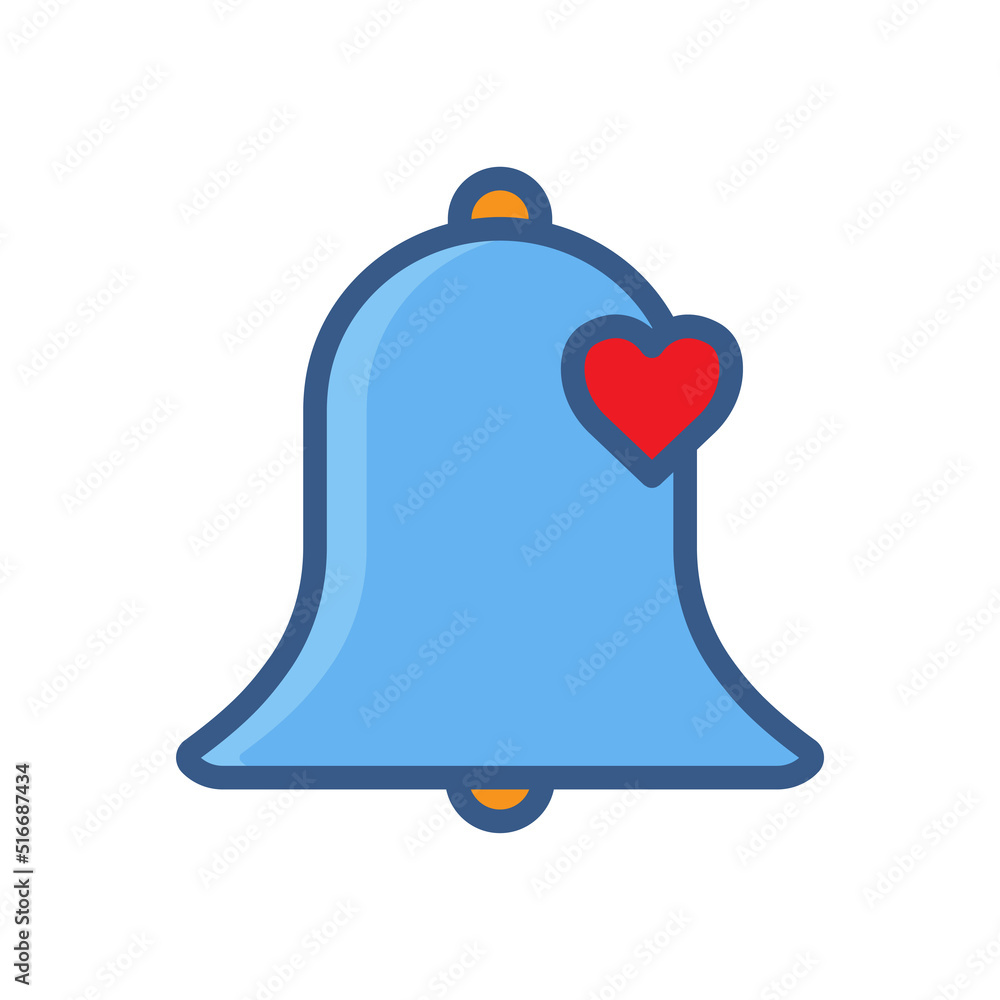 Bell icon with heart. Icon related to wedding. Lineal color icon style. Simple design editable
