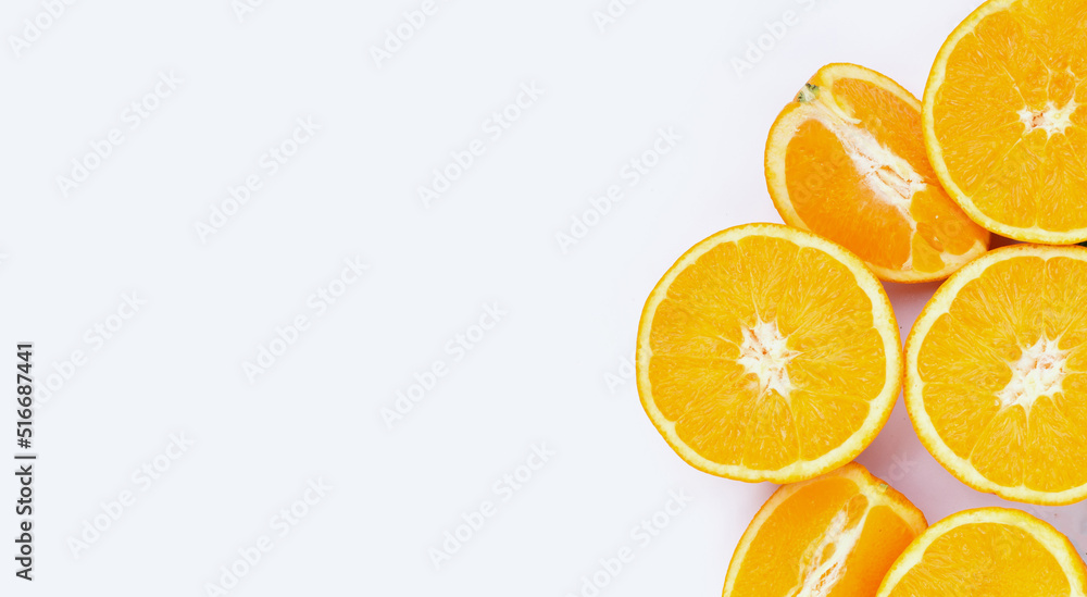 Orange fruit on white background. Copy space Orange fruit on white background. Copy space