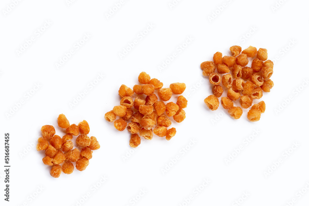 Dried longan on white background. Dried longan on white background.
