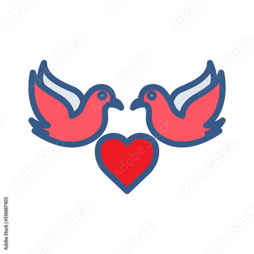 Pigeons icon with heart. Icon related to wedding. Lineal color icon style. Simple design editable