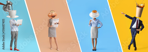 Set of people with cups of ...