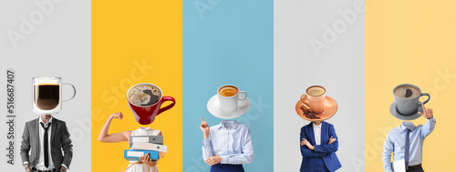 Set of people with cups of ...