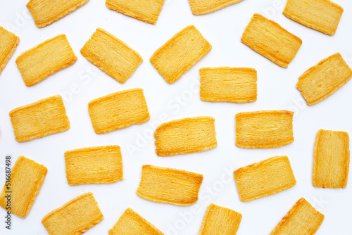 Cheese crispies on white background.