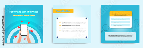 Social media post banner template layout in3D cartoon style. Quiz, challenge, gift, lottery concept
