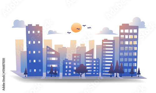 Morning sun city scape, Modern style illustration, white background