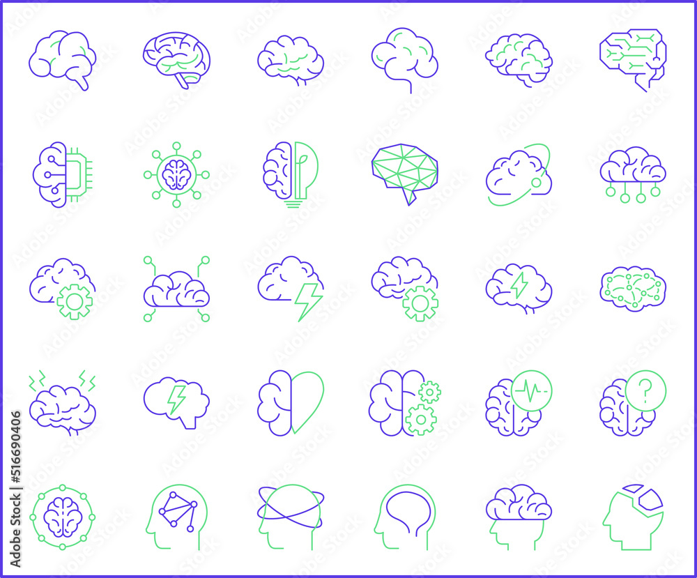 Simple Set of brain Related Vector Line Icons. Contains such Icons memory, mind, light bulb, brainstorming, human brain, psychology, thinking symbols and more. Simple Set of brain Related Vector Line Icons. Contains such Icons memory, mind, light bulb, brainstorming, human brain, psychology, thinking symbols and more.