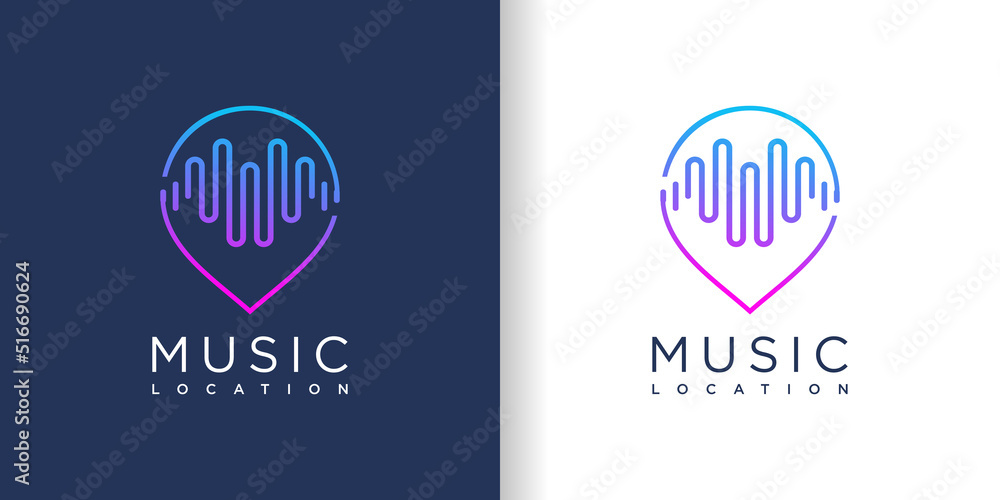 Pin logo with music design concept Premium Vector Pin logo with music design concept Premium Vector