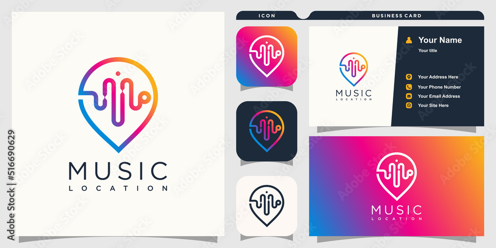 Fototapeta premium Pin logo with music design concept Premium Vector