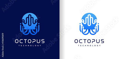 Octopus logo design with technology style Premium Vector