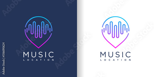 Pin logo with music design concept Premium Vector