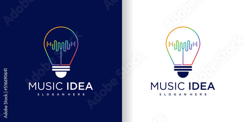 Light bulb logo with music design concept Premium Vector