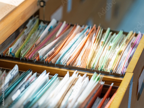 Financial documents stored in filing cabinets..