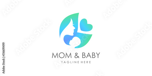 Mom and baby logo design concept with unique style Premium Vector