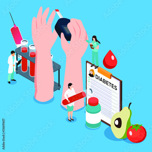 Diabetic Blood Glucose Level Test isometric 3d vector illustration concept for banner, website, illustration, landing page, flyer, etc.