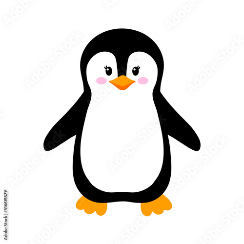 Vector illustration of cute little penguin isolated on white. Animal clipart in flat style.