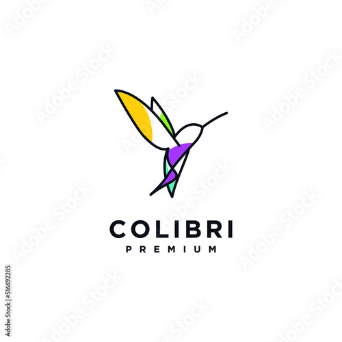 Hummingbird colibri bird logo icon line abstract vector