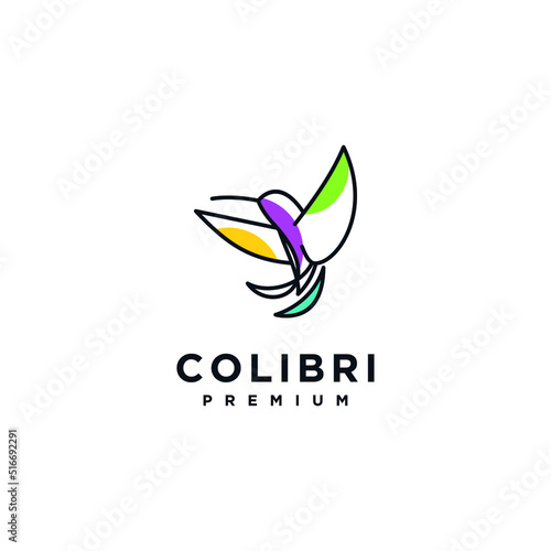 Hummingbird colibri bird logo icon line abstract vector