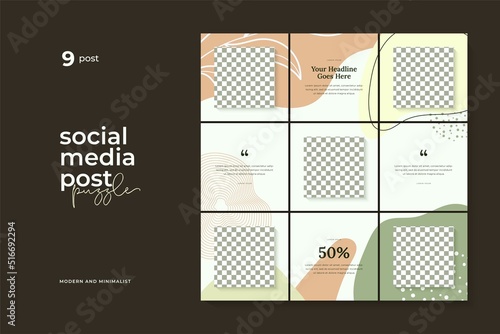 instagram puzzle template, abstract element instagram post design, pastel background, instagram puzzle feed pack template.