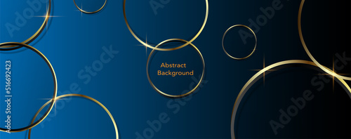 Abstract gold or yellow glass mirror round circle with blue background frame, with space for your text. Vector illustration