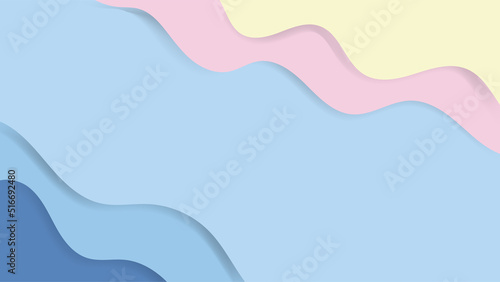 Abstract pastel summer background with paper waves for banner, backdrop, poster or web site design.3d rendering, multilayer paper cut vector illustration