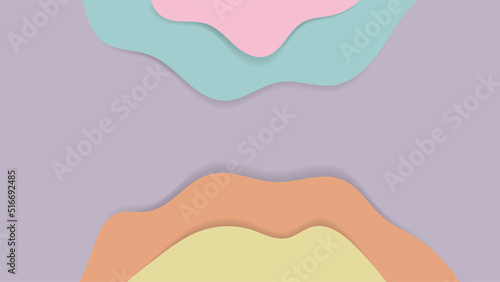 Abstract pastel summer background with paper waves for banner, backdrop, poster or web site design.3d rendering, multilayer paper cut vector illustration
