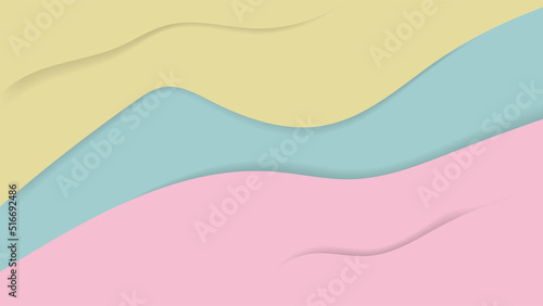 Abstract pastel summer background with paper waves for banner, backdrop, poster or web site design.3d rendering, multilayer paper cut vector illustration