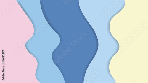 Abstract pastel summer background with paper waves for banner, backdrop, poster or web site design.3d rendering, multilayer paper cut vector illustration