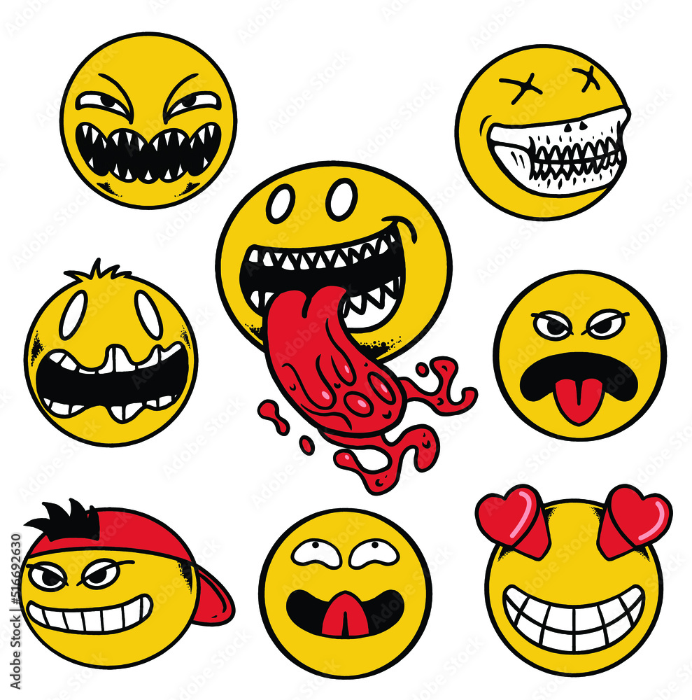 Face expression of yellow smile icon set Face expression of yellow smile icon set