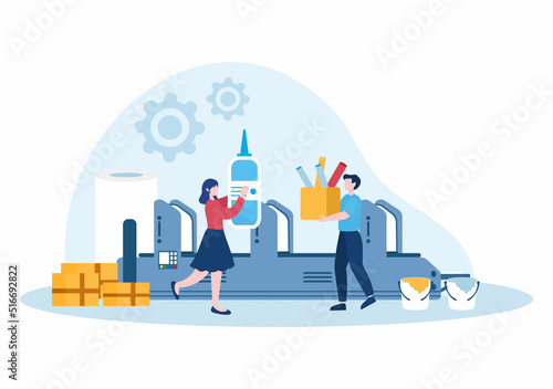 Print Shop Illustration with Production Process at Printing House and Machines for Operating big File Printers in Flat Style Cartoon